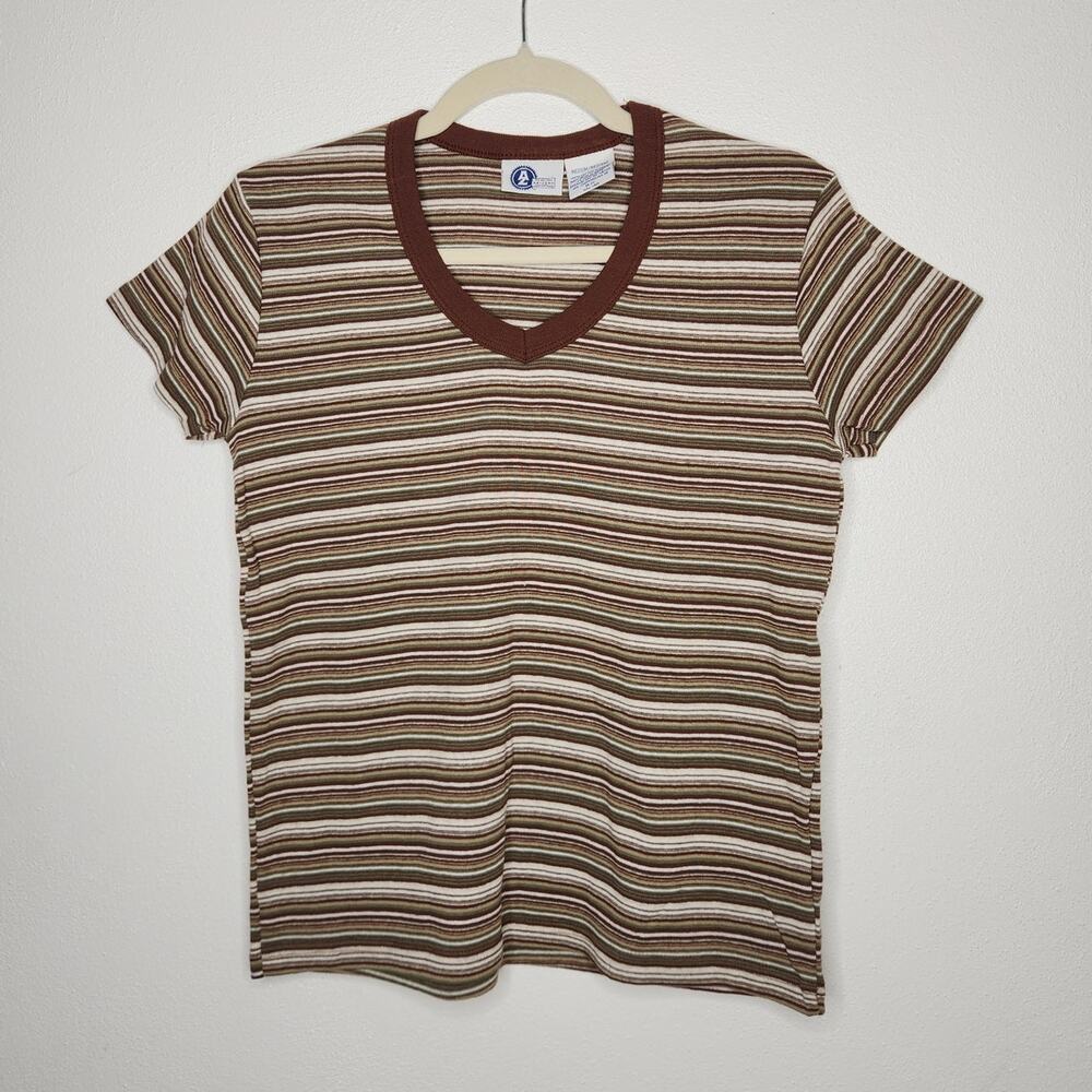 Vintage 90s Arizona Jeans Co Stripe Brown Babydoll Shirt Grunge Cobain Medium